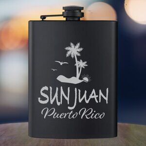 Personalized Puerto Rico Sun Juan Black Flask | Puerto Rico | Family Gift